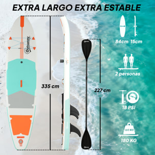 Tabla Paddle Surf Hinchable con Accesorios, 335 cm, Remo Convertible, Asiento, Aletas, Stand Up Paddle Board con Superficie Antideslizante, Bomba, Mochila y Funda, Carga 180 kg, para Adultos