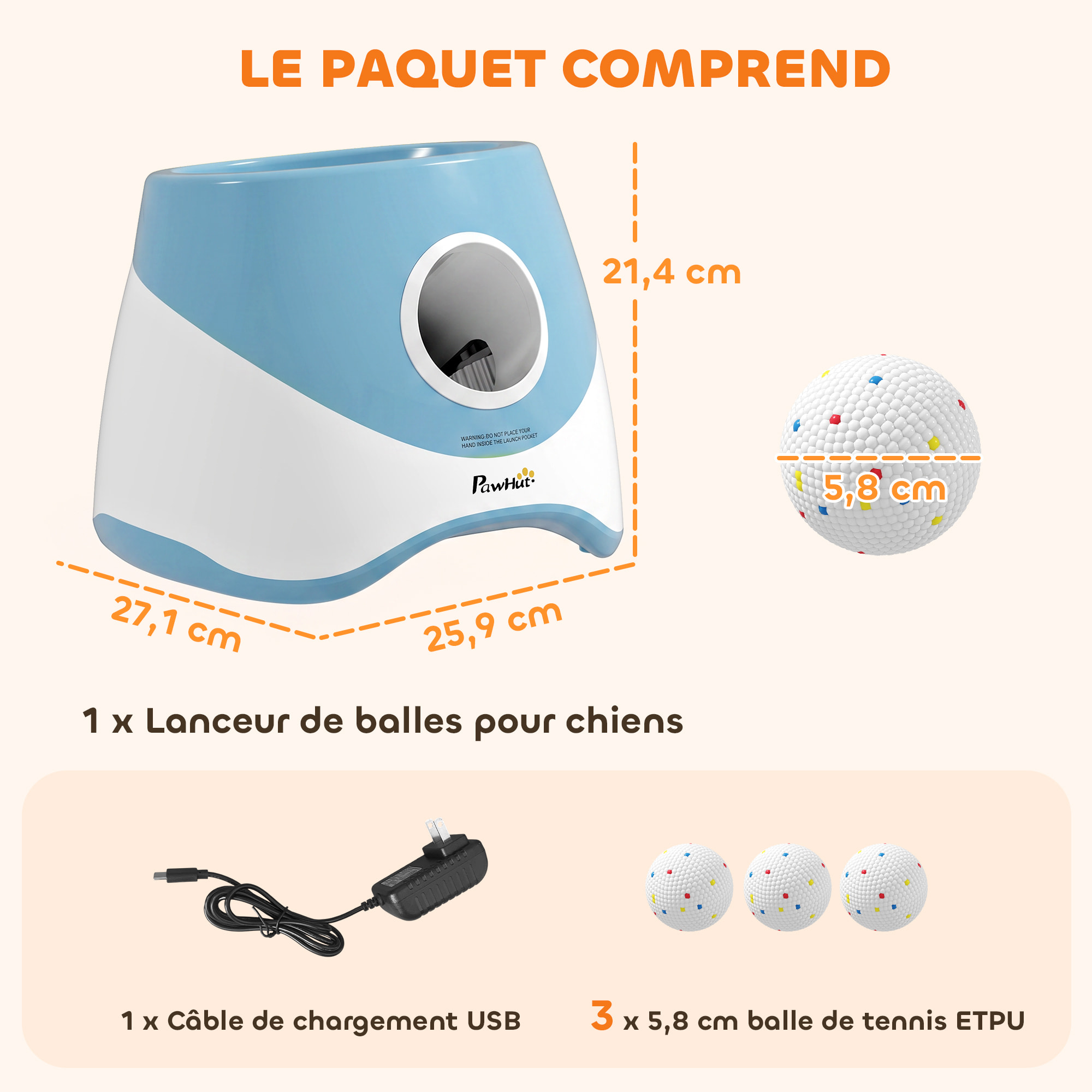 Lanceur de balles automatique pour chien 5 balles ETPU bleu