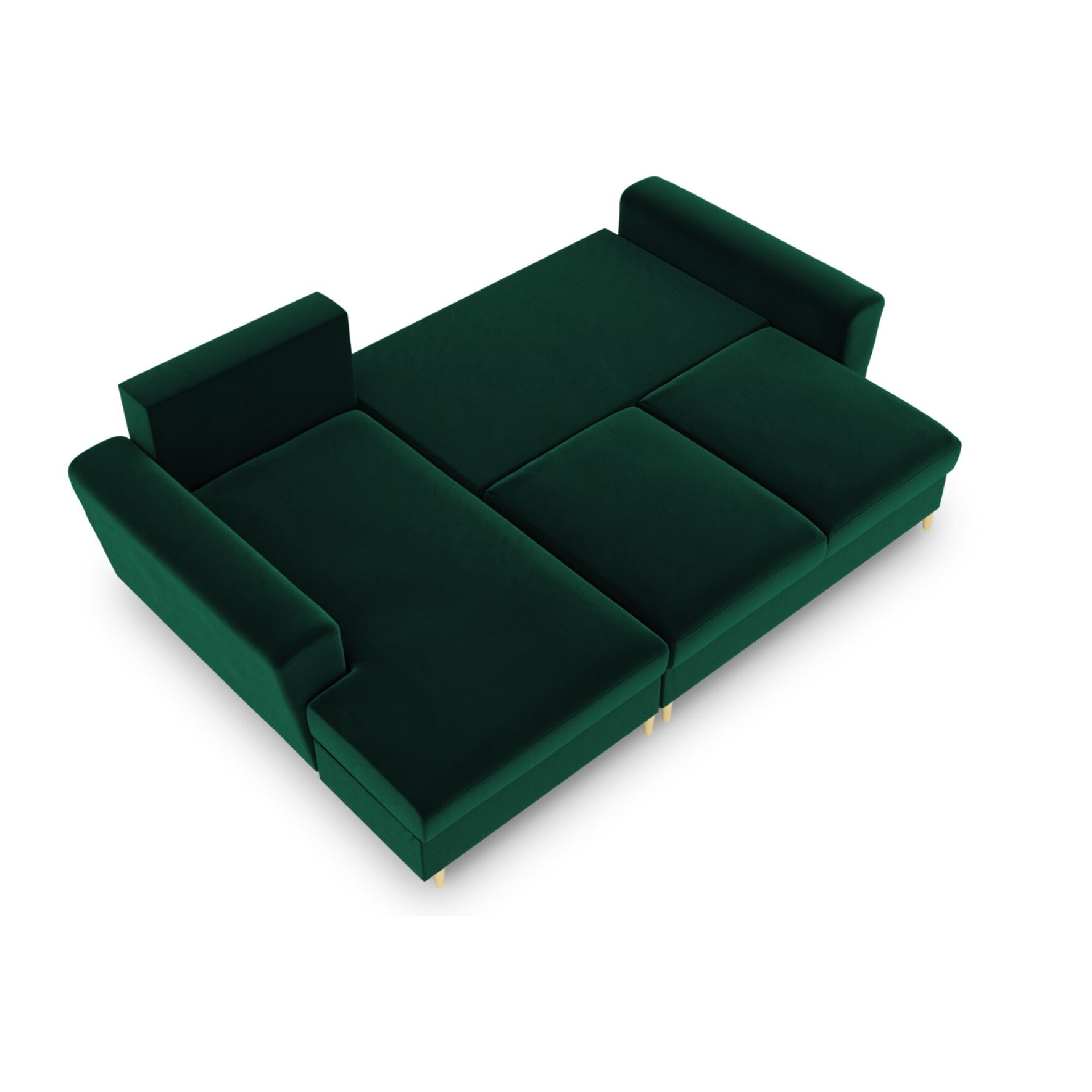 Canapé d'angle gauche convertible avec coffre de rangement "Kyoto" 4 places en velours vert bouteille