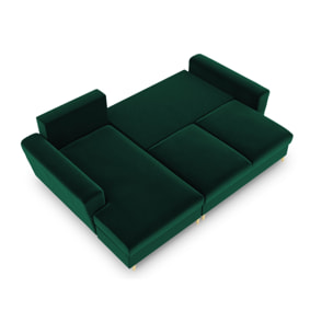 Canapé d'angle gauche convertible avec coffre de rangement "Kyoto" 4 places en velours vert bouteille