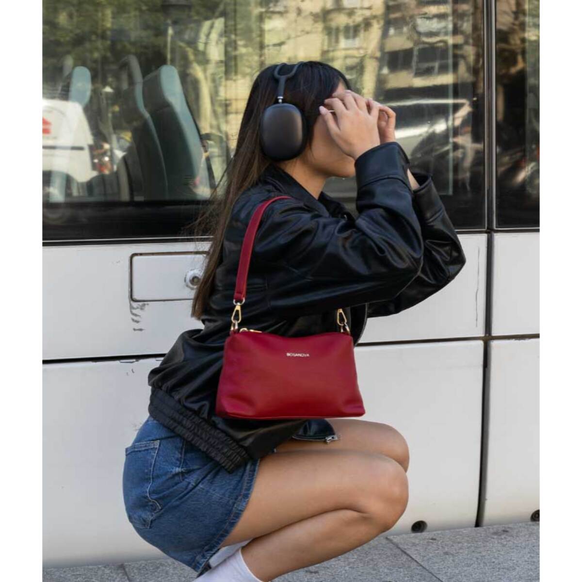 Bolso de hombro rojo pequeño con cremallera