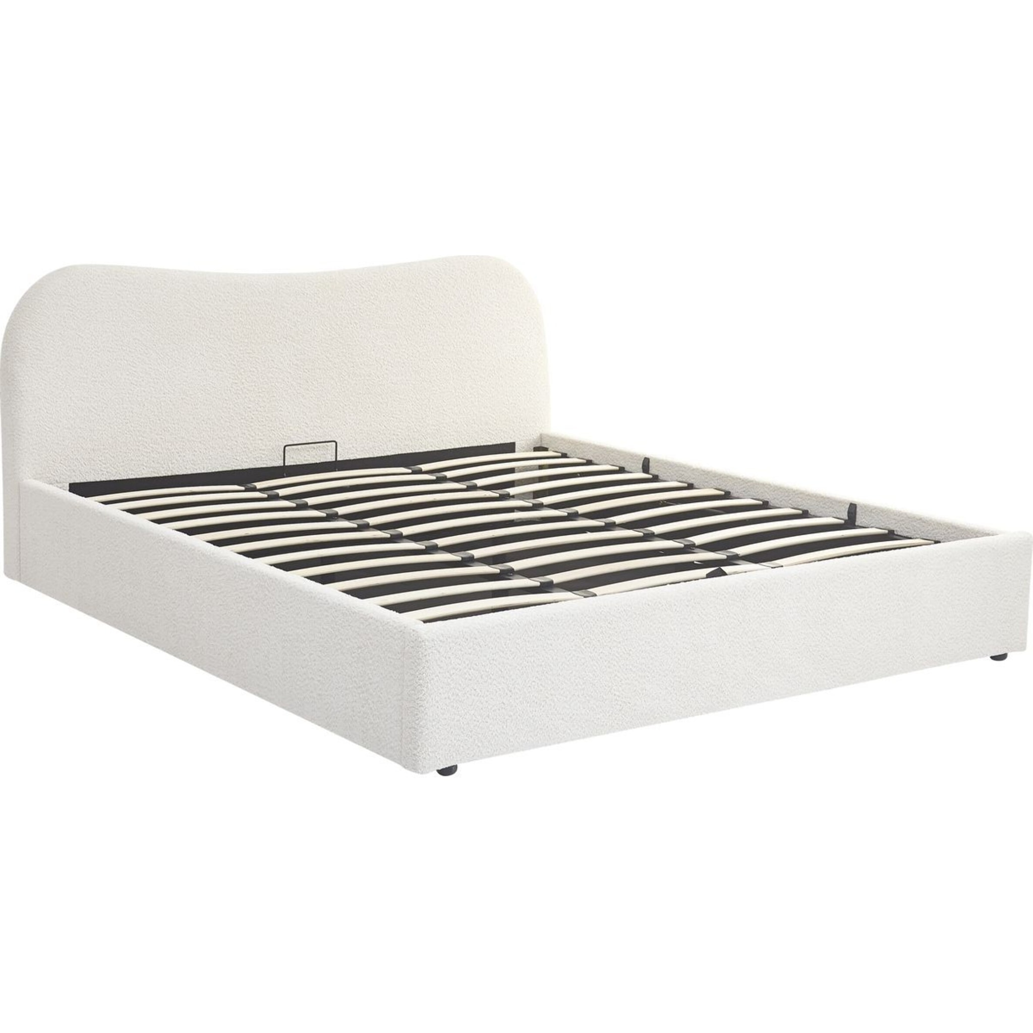 Lit coffre avec tête de lit en tissu bouclé - SUZON