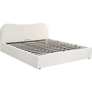 Lit coffre avec tête de lit en tissu bouclé - SUZON