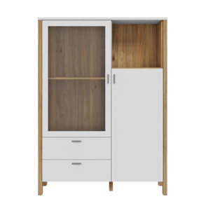 Armoire vitrée H152 cm 2 tiroirs 2 portes décor et gris clair - BOLERO