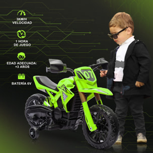 Moto Eléctrica para Niños de +3 Años Moto de Batería 12V para Niños con Ruedas de Entrenamiento Acelerador en Puño y Bocina Carga 30 kg Verde
