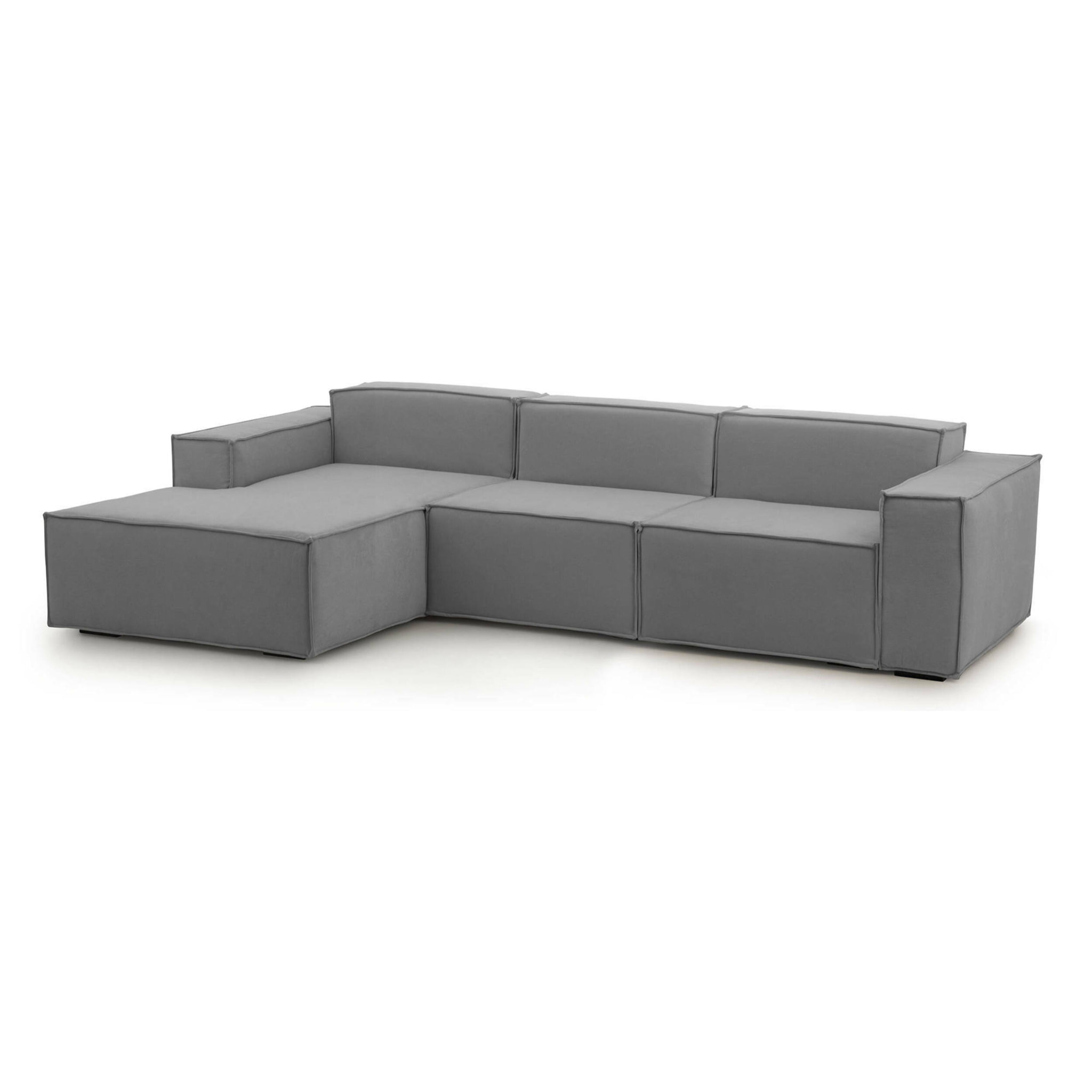 Divano fisso Jessica, Divano componibile a 3 posti con penisola sinistra, 100% Made in Italy, Sofà moderno in tessuto, Cm 300x170h70, Grigio