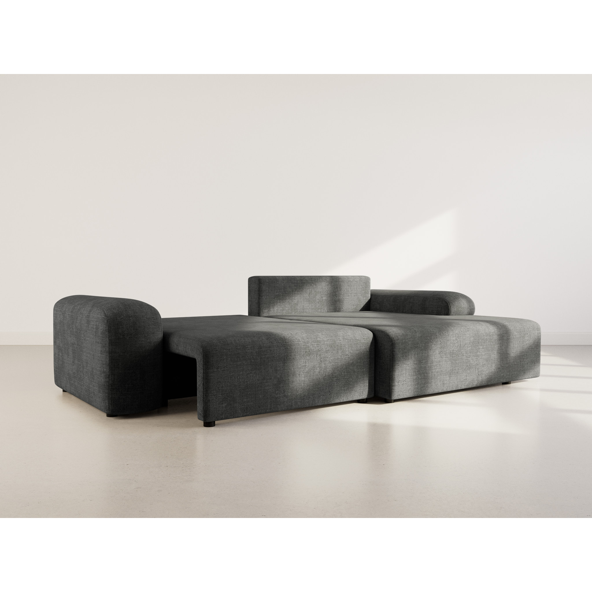 Rebecca - canapé d'angle droit 4 places convertible avec coffre en velours texturé - Gris Anthracite