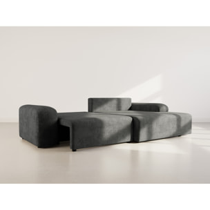 Rebecca - canapé d'angle droit 4 places convertible avec coffre en velours texturé - Gris Anthracite