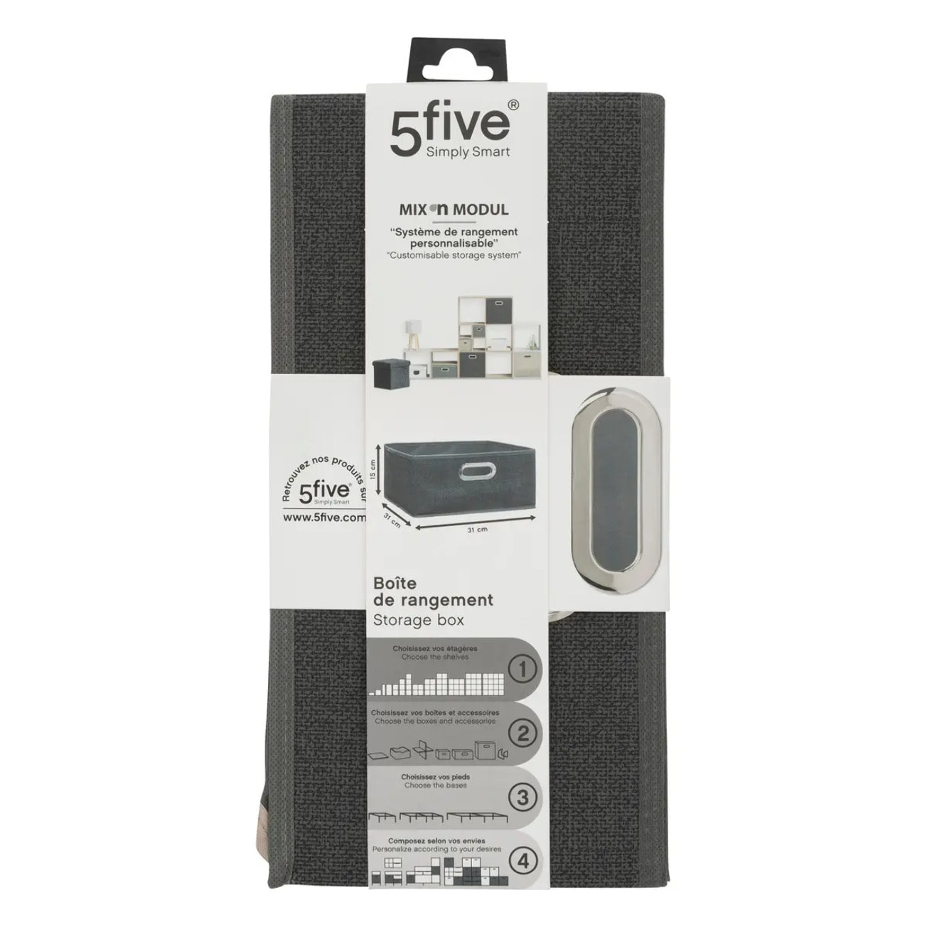 Panier tissu 31x15cm "Mix N' Modul" gris foncé chiné