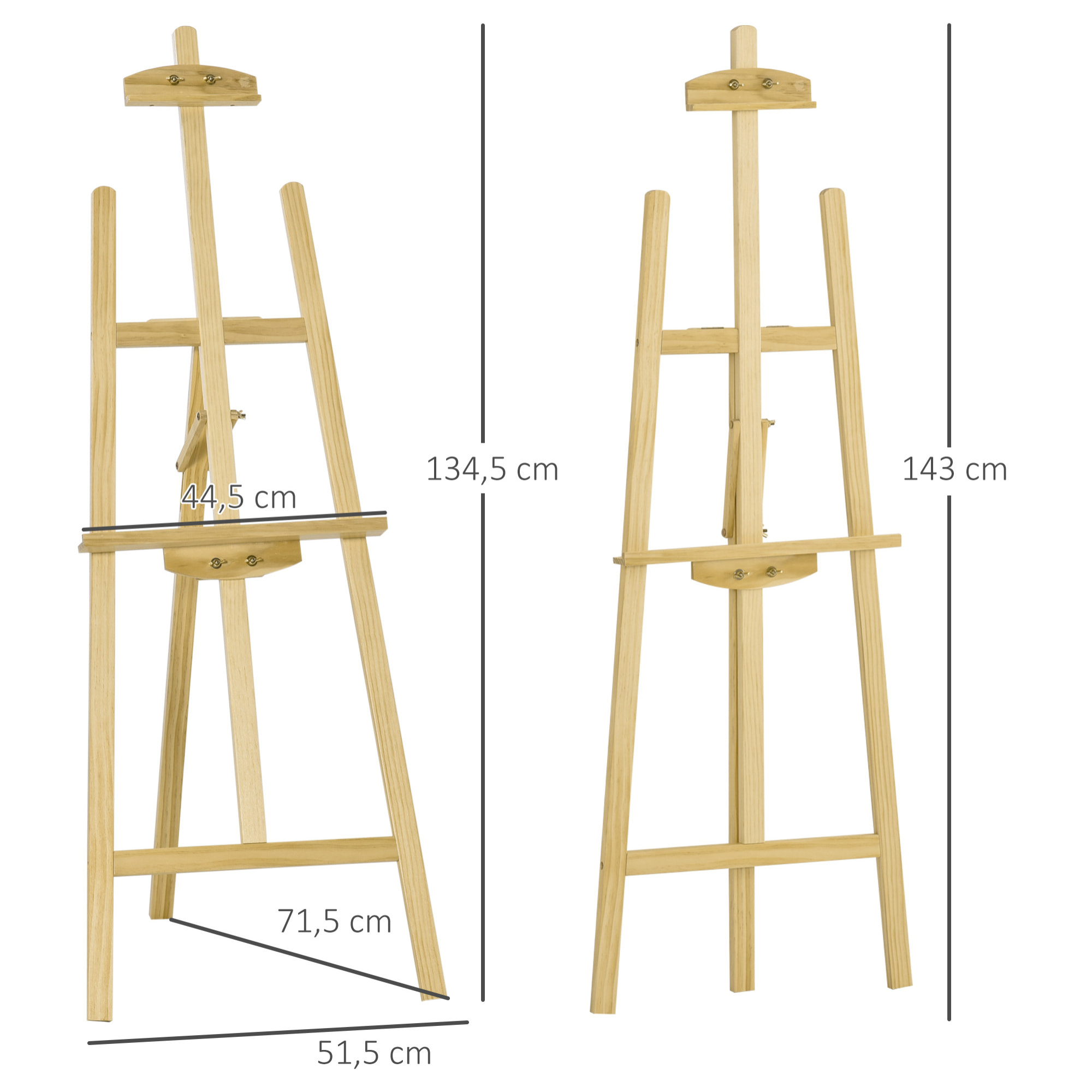 HOMCOM Chevalet d'artiste sur pieds pliable dim. 51,5L x 71,5l x 134,5H cm inclinaison réglable 90° max. bois de pin autoclave