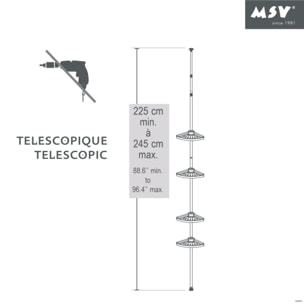 MSV Etagère de douche d'angle auto-portée 125-245cm Blanc telescopique - Sans perçage - 4 tablettes