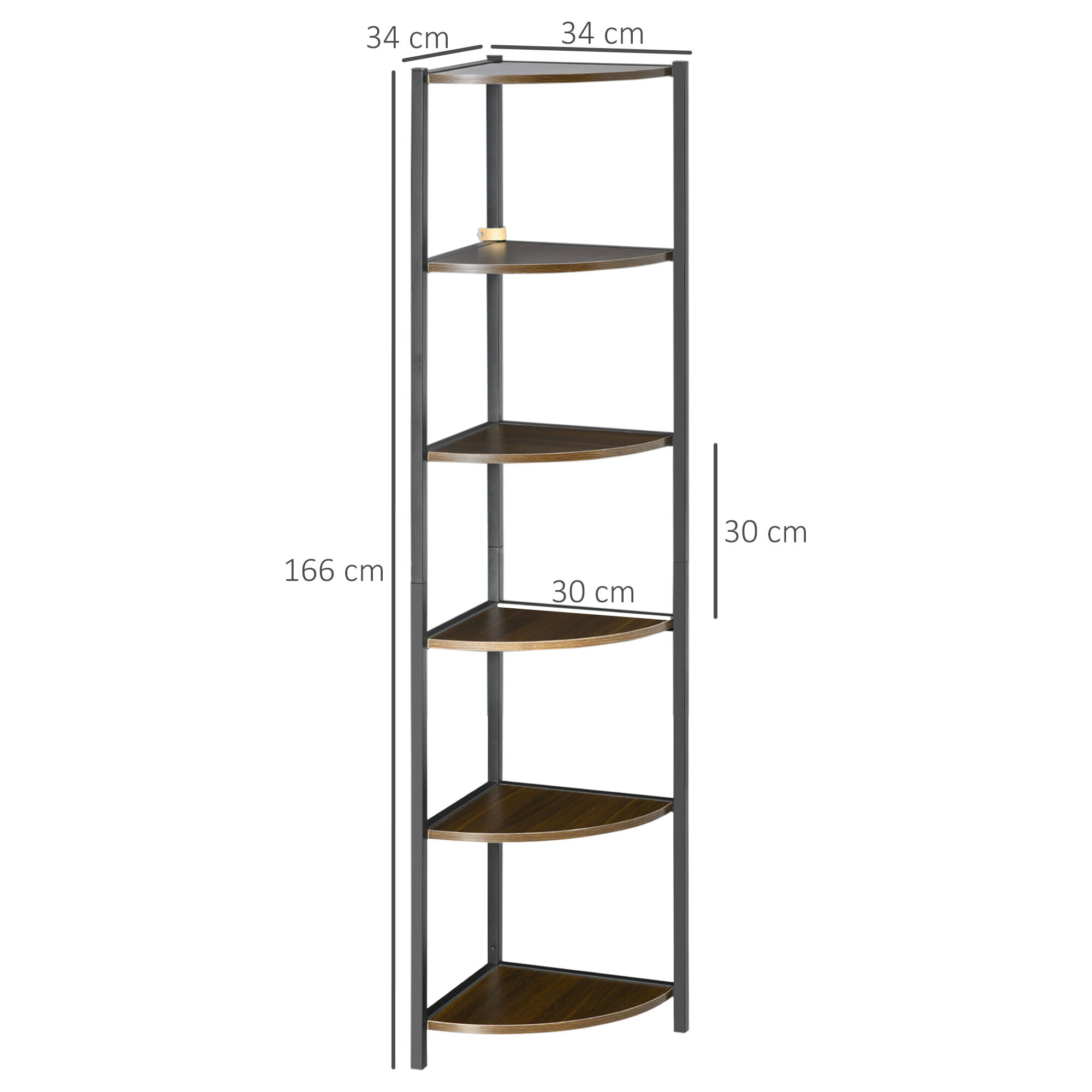 Étagère bibliothèque d'angle style industriel 6 étagères dim. 34L x 34l x 166H cm métal noir MDF aspect bois