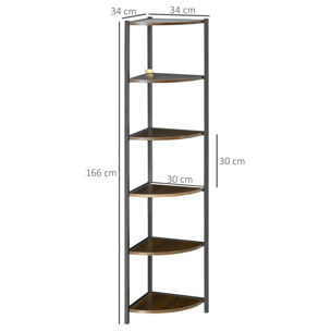 Étagère bibliothèque d'angle style industriel 6 étagères dim. 34L x 34l x 166H cm métal noir MDF aspect bois