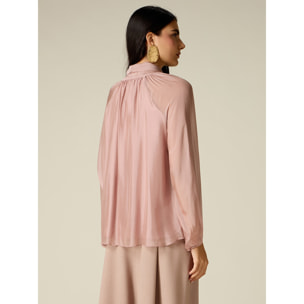Oltre - Blusa in voile misto seta con fiocco - Rosa