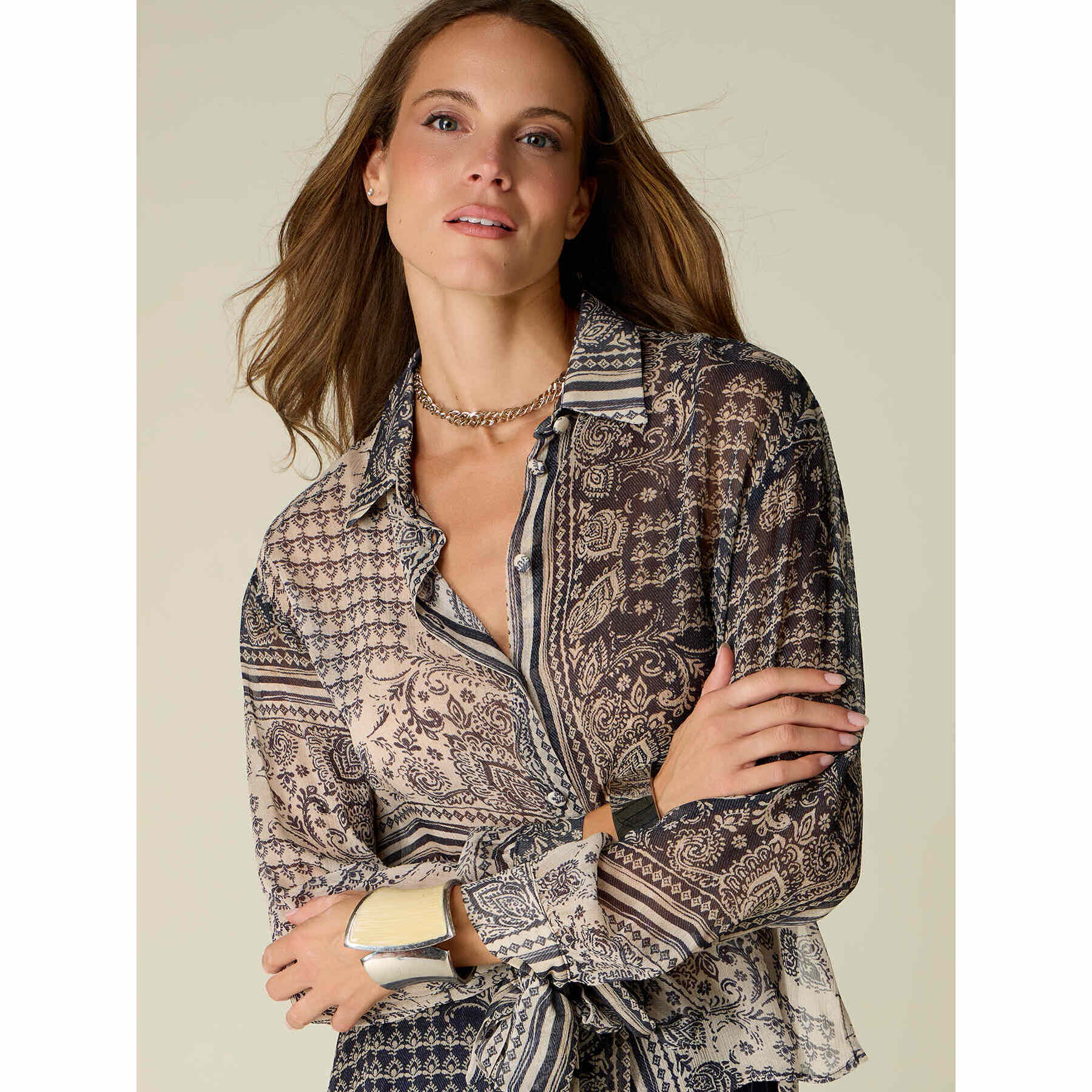 Oltre - Camicia in viscosa fantasia - Blu
