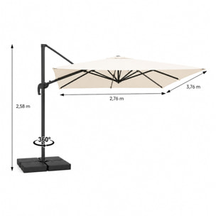 Parasol rectangulaire 4x3m déporté rotatif écru en aluminium GHAZIE