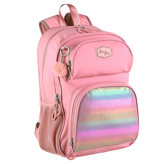 Blin-Blin Arcoiris mochila primaria doble compartimento, de gran capacidad y adaptable a carro.