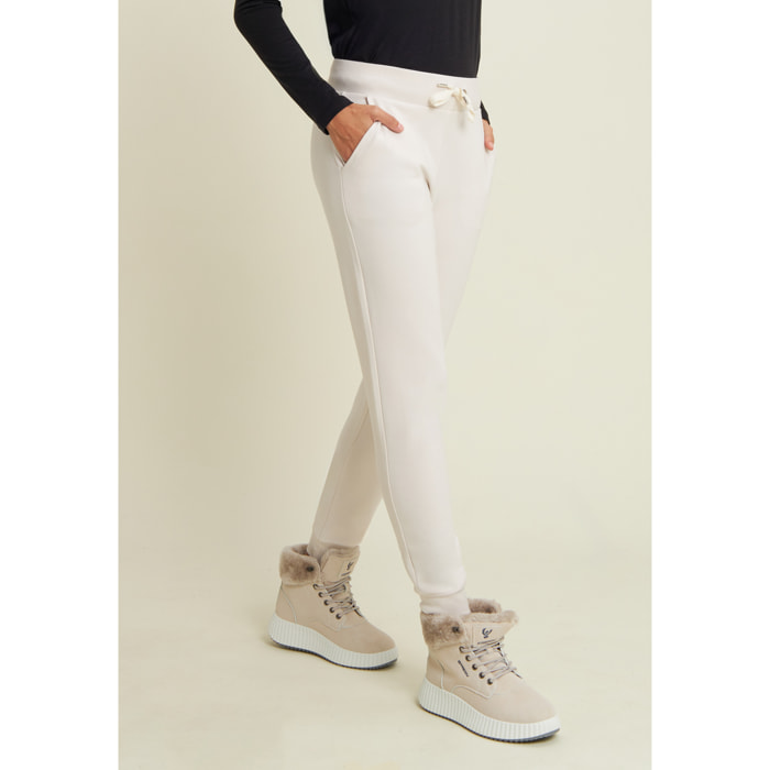 Pantaloni sportivi da donna con polsini e strass bicolore