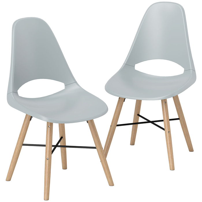 Pack de 2 Sillas de Comedor de Plástico Sillas de Cocina Modernas con Respaldo Curvado y Patas de Madera de Caucho Carga 120 kg para Sala de Estar Dormitorio Gris