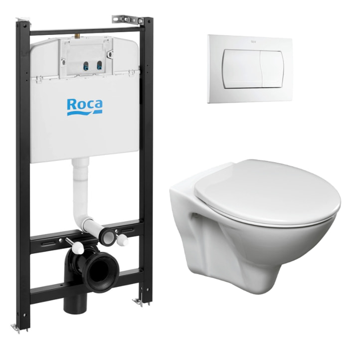 Pack Bâti-support Roca Active + WC suspendu Fayans + plaque blanche (RocaActiveS-LinePro-1)