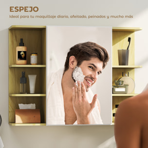 Armario de Baño con Espejo Armario de Pared Mueble de Baño Colgar con Puerta Estantes Abiertos 80x20x59 cm Natural
