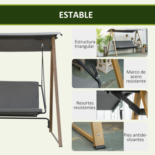 Columpio Balancín de Jardín de 3 Plazas con Techo Ajustable Asiento Acolchado y Marco de Acero para Patio Terraza Exterior Carga 320 kg 224x133x173 cm Gris