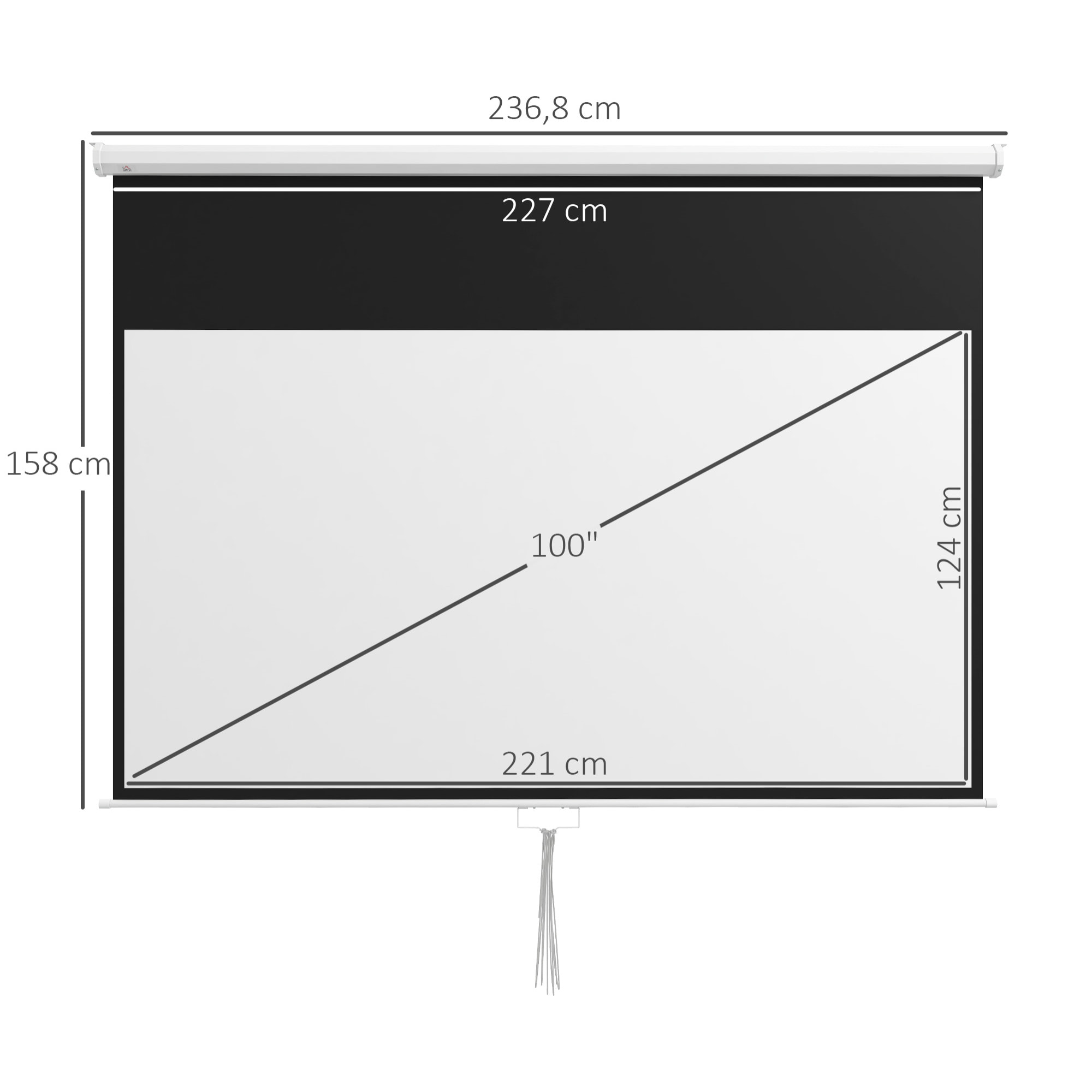 Pantalla de Proyector Manual 100 Pulgadas Pantalla de Proyección Portátil Formato 16:9 con Altura Ajustable para Interior y Exterior Cine en Casa Patio 221x124 cm Blanco