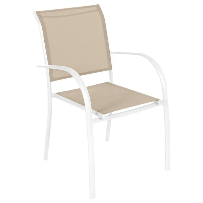 Fauteuil de jardin empilable "Piazza" lin & blanc en aluminium traité époxy