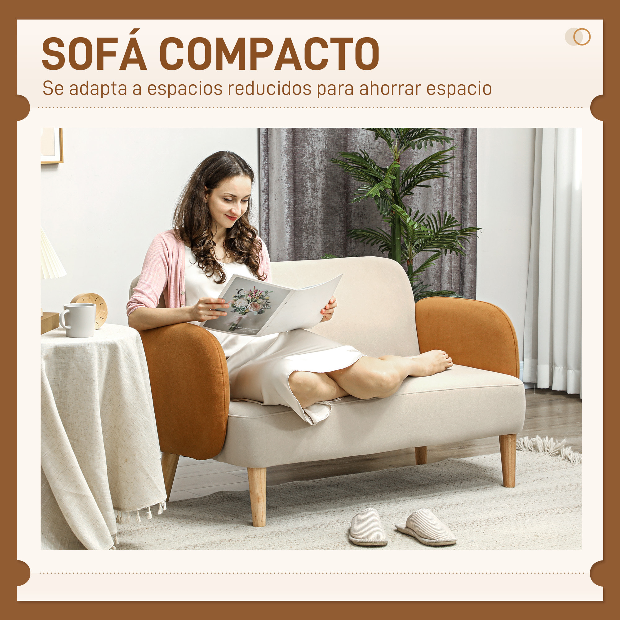 Sofá de 2 Plazas Tapizado en Terciopelo Sofá de Salón con Reposabrazos y Patas de Madera Sofá Pequeño Carga 240 kg para Dormitorio Oficina 130x74x76 cm Crema