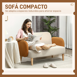 Sofá de 2 Plazas Tapizado en Terciopelo Sofá de Salón con Reposabrazos y Patas de Madera Sofá Pequeño Carga 240 kg para Dormitorio Oficina 130x74x76 cm Crema