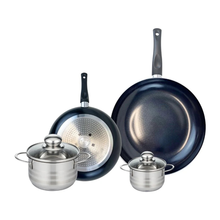 Ensemble de 2 Poêles de cuisson 24 et 32 cm et 2 faitouts 12 et 16 cm Elo Prima Brillant