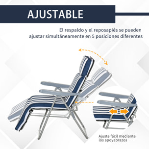 Conjunto 2 Tumbonas para Playa de Acero Azul y Blanco