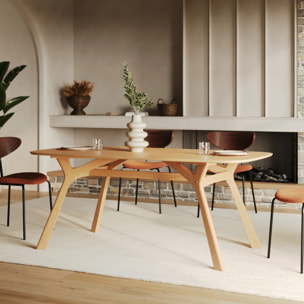 Table rectangulaire 6 places en bois d'hévéa massif et placage 180 cm - Paula
