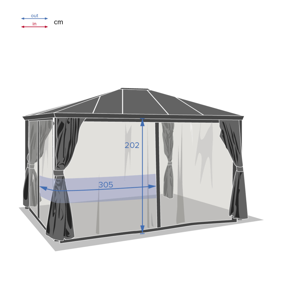 Moustiquaire de pergola Belize Ardoise (4 rideaux)