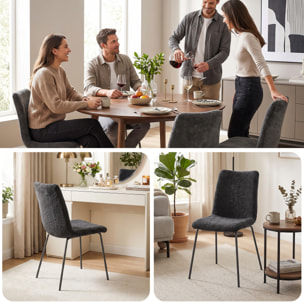 Pack de 2 Sillas de Comedor, Sillas de Cocina Modernas, Tapizadas de Terciopelo, Asiento y Respaldo Acolchados, Patas de Acero, Gris Oscuro