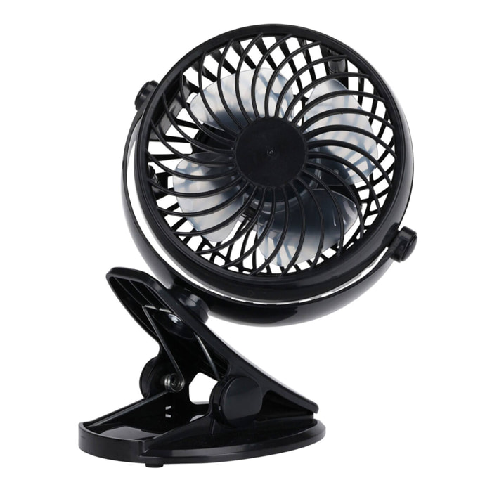 Ventilador con clip, 3 velocidades, batería 1200mAh, negro