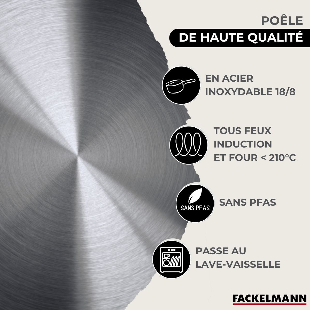 Set de 2 poêles en inox et 2 couvercles en verre Fackelmann Eterna