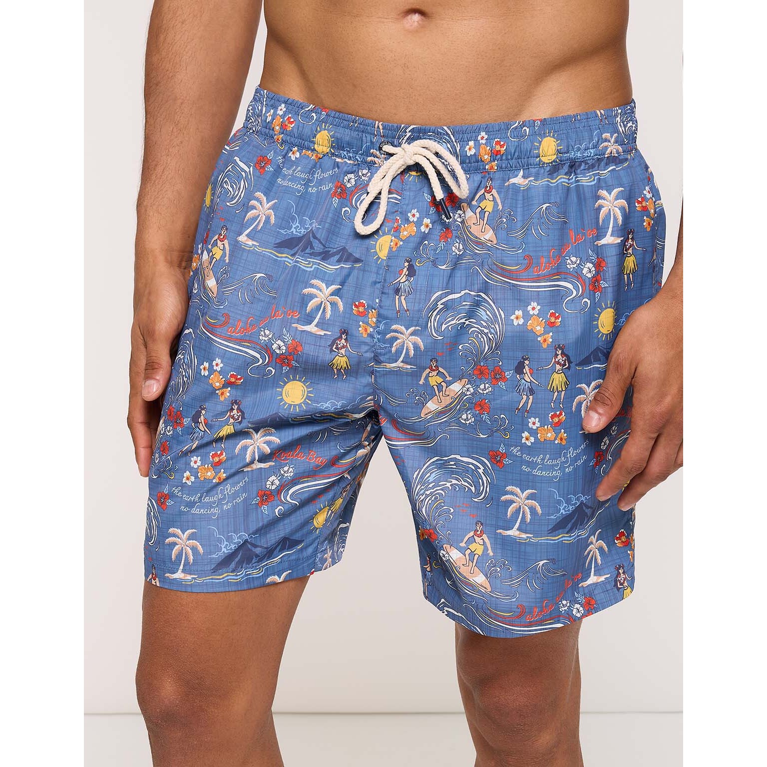 Bañador Regular Estampado Tropical Azul - Hulas