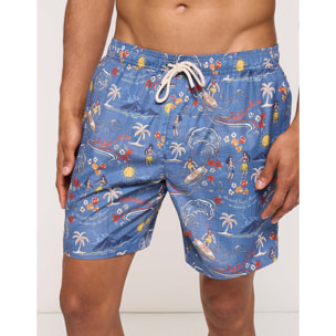 Bañador Regular Estampado Tropical Azul - Hulas