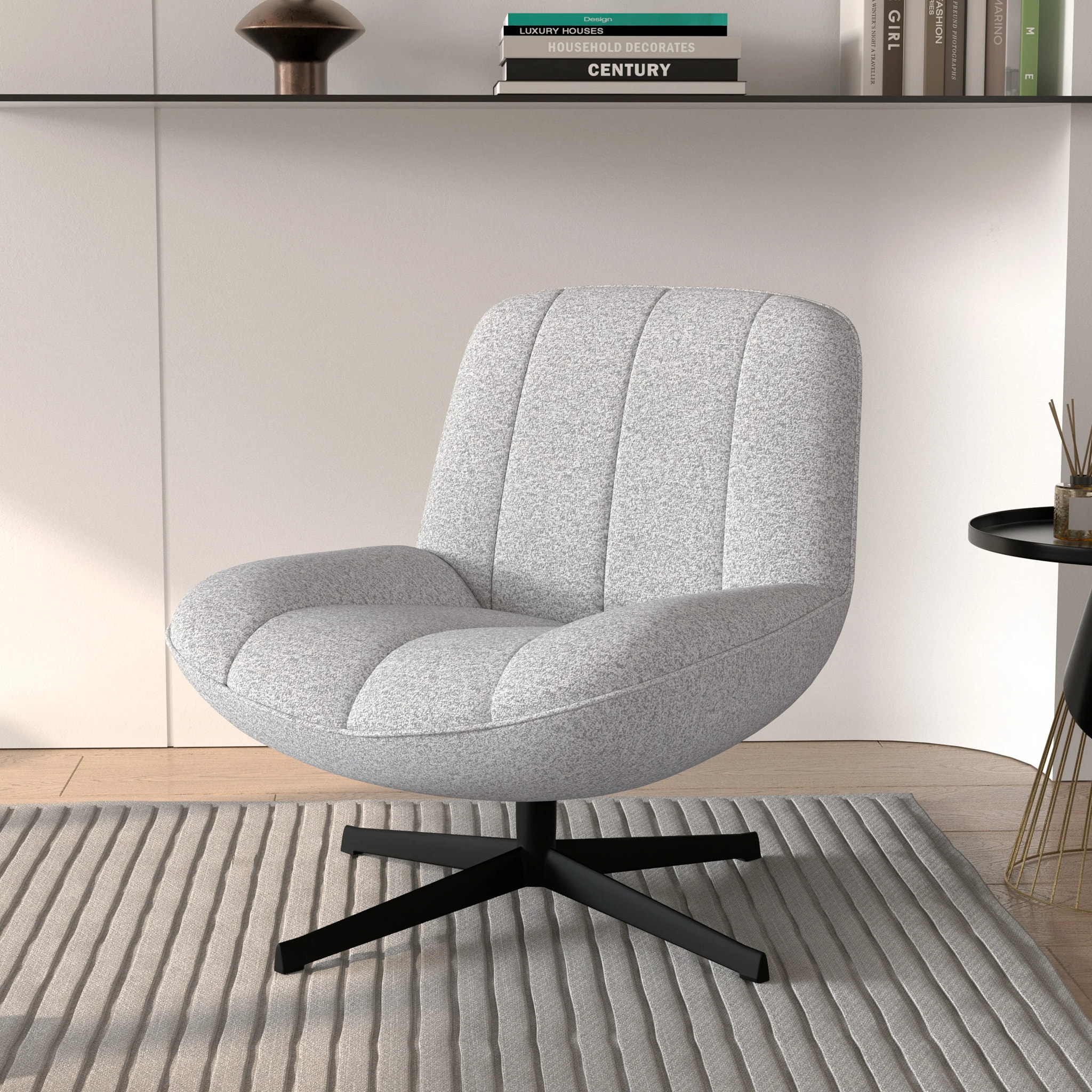 Fauteuil pivotant en tissu bouclé gris chiné - Elvis