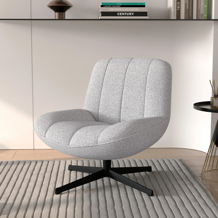 Fauteuil pivotant en tissu bouclé gris chiné - Elvis