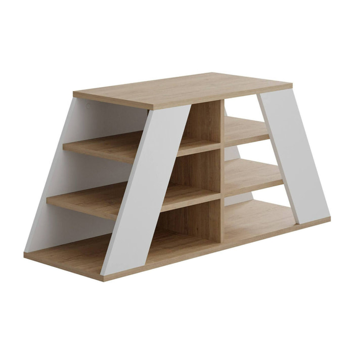 Scarpiera Zungri, Mobile portascarpe, Armadio da ingresso multiuso, Mobiletto per calzature, 106x38 h50 cm, Quercia e Bianco