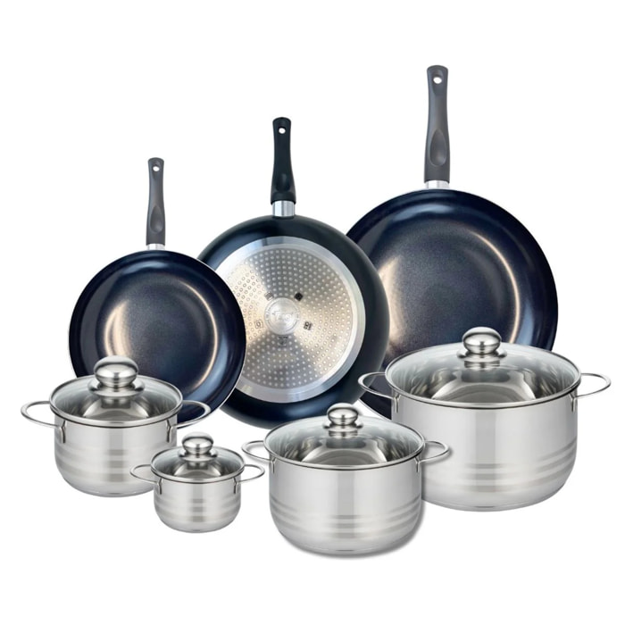 Ensemble de 3 Poêles de cuisson 24, 28 et 32 cm et 4 faitouts 12, 16, 20 et 24 cm Elo Prima Brillant