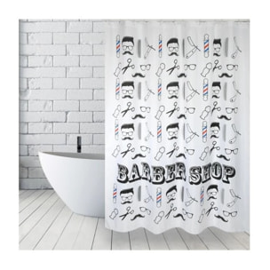 Rideau de douche Polyester BARBER SHOP 180x200cm QUALITE PREMIUM Noir & Blanc - Anneaux inclus MSV