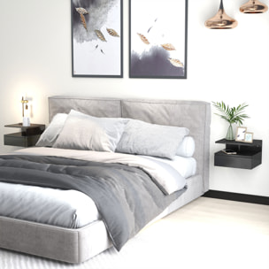 Juego de 2 Mesitas de Noche Flotantes, Mesillas de Noche Dormitorio con Cajón, Estante Abierto, para Sala de Estar, 35x32x22,5 cm, Negro Brillo