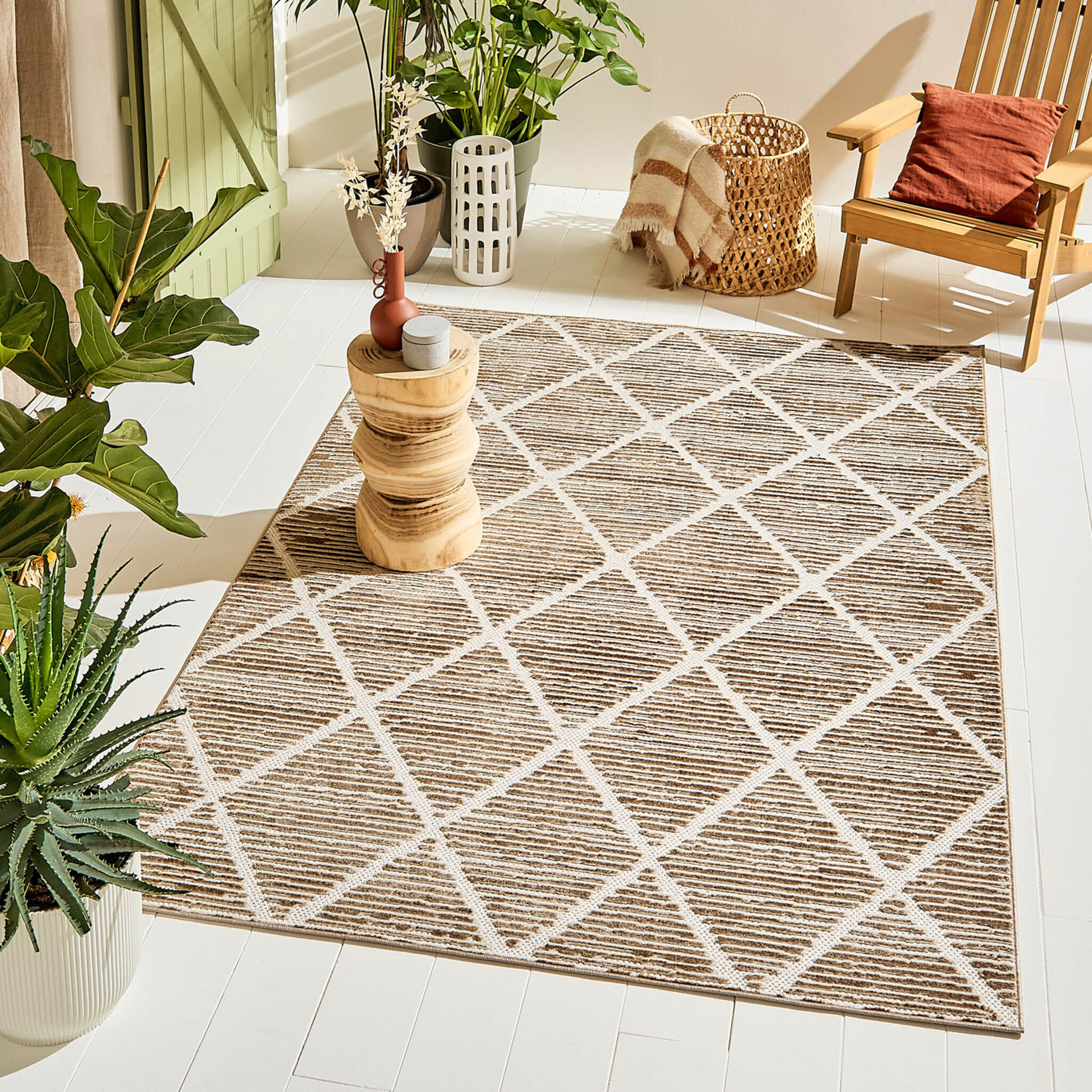 Tapis Loopin 321 beige - Motif en relief - Indoor & Outdoor