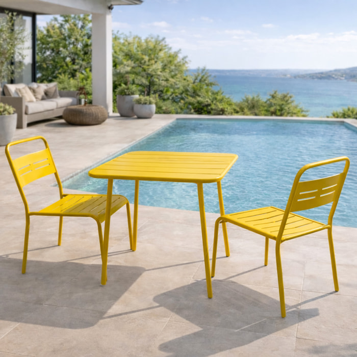 Ensemble table de jardin carrée 50cm et 2 chaises jaune EVORA