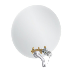 Miroir LED rond 2 trous + mitigeur lavabo encastré Grands Boulevards Chromé + corps encastré
