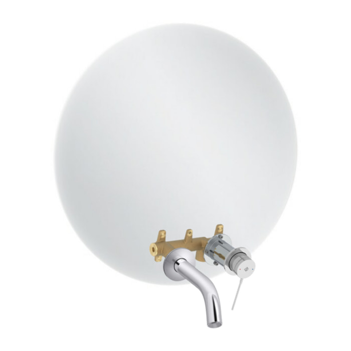 Miroir LED rond 2 trous + mitigeur lavabo encastré Grands Boulevards Chromé + corps encastré