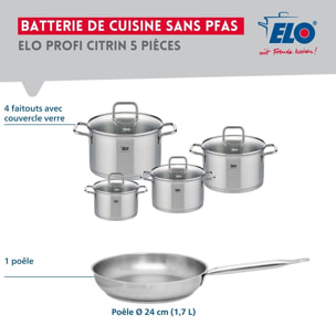 Ensemble de 1 Poêle de cuisson 24 cm et 4 faitouts Elo Profi Citrin